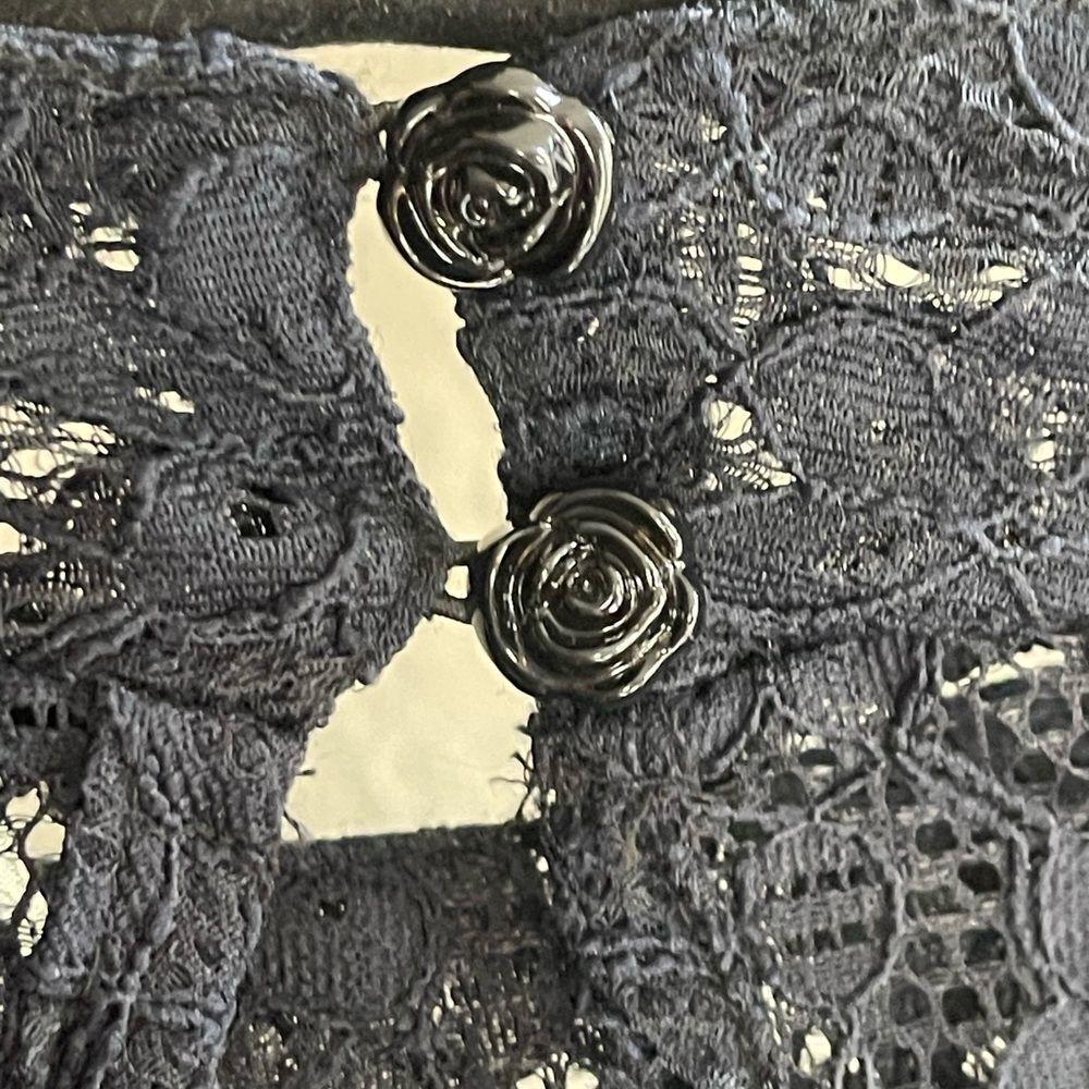 Farm Rio Black Lace Long Sleeve Top romantic bohemian edgy  M. NWT - Picture 12 of 12